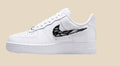 White Air-Force Style Sneakers with Metallic Flame Swoosh – Premium Edition