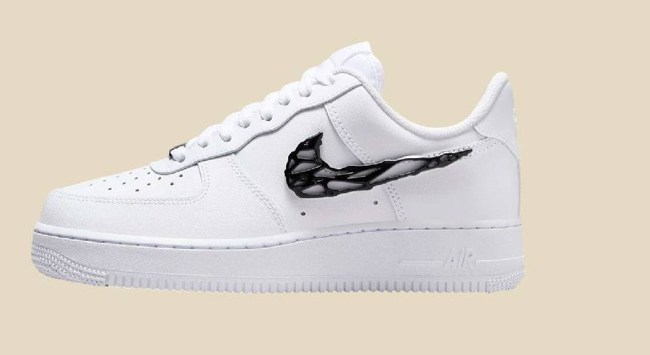 White Air-Force Style Sneakers with Metallic Flame Swoosh – Premium Edition