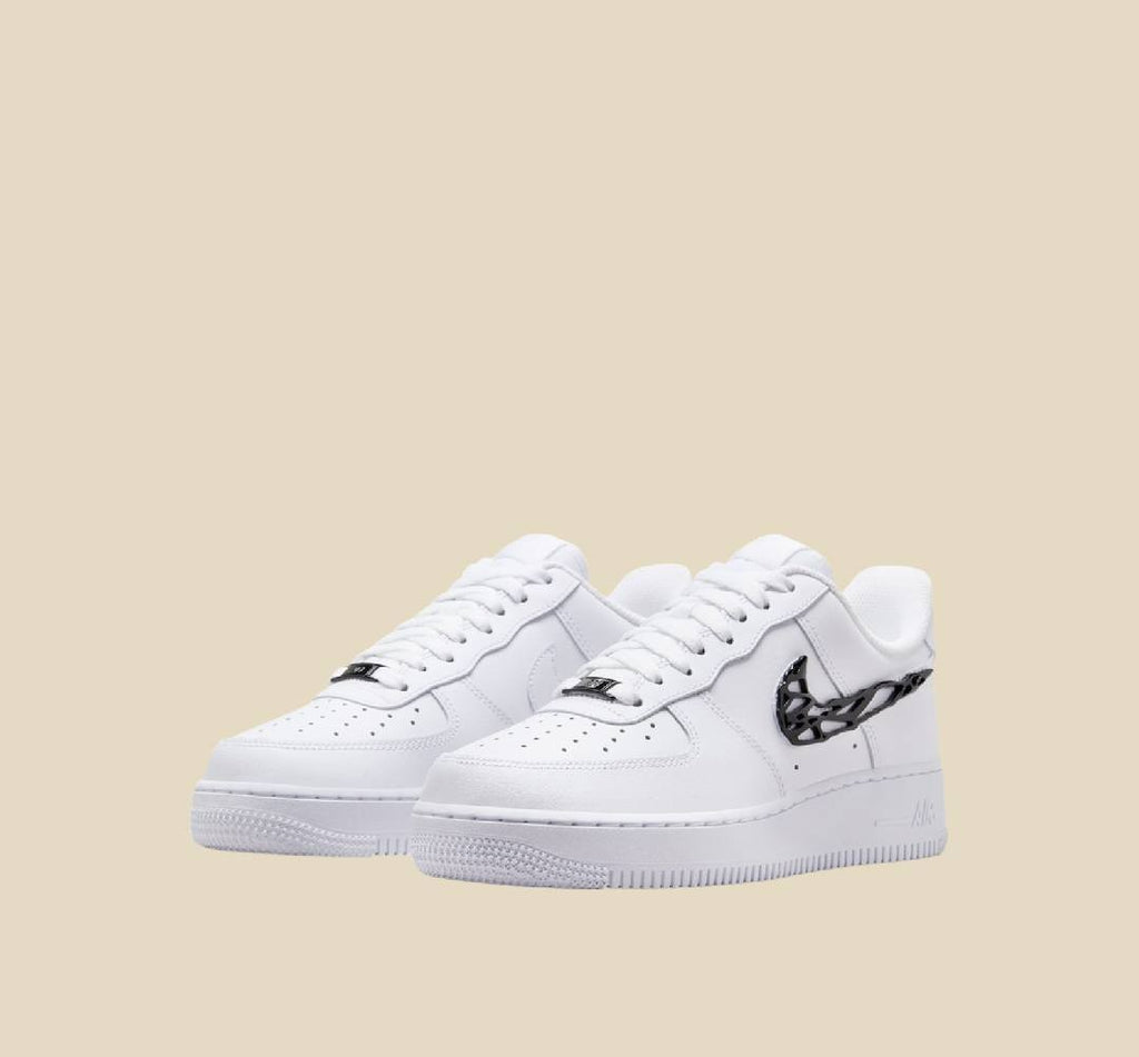 White Air-Force Style Sneakers with Metallic Flame Swoosh – Premium Edition